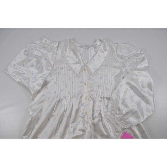 Jean Alison Nwt's Satin Long Gown‎ Nightgown Blue Floral Pin Tuck Women's M - Picture 6 of 16